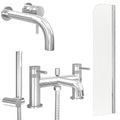 Chrome Wall Mounted Basin Mixer Tap, Bath Shower Mixer and Radius Bath Screen