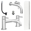 Chrome Wall Mounted Basin Mixer Tap, Bath Filler with Slotted Basin and Bath Waste and Radius Bath Screen
