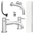 Chrome Wall Mounted Basin Mixer Tap, Bath Filler with Universal Basin and Bath Waste and Radius Bath Screen