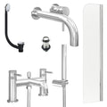 Chrome Wall Mounted Basin Mixer Tap, Bath Shower Mixer with Unslotted Basin and Bath Waste and Radius Bath Screen