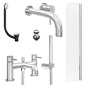 Chrome Wall Mounted Basin Mixer Tap, Bath Shower Mixer with Slotted Basin and Bath Waste and Radius Bath Screen