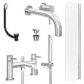 Chrome Wall Mounted Basin Mixer Tap, Bath Shower Mixer with Universal Basin and Bath Waste and Radius Bath Screen