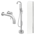Chrome Wall Mounted Basin Mixer Tap, Freestanding Bath Shower Mixer and Radius Bath Screen
