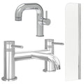 Chrome Side Lever Basin Mixer Tap with Bath Filler and Radius Bath Screen