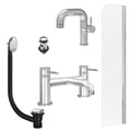 Chrome Side Lever Basin Mixer Tap, Bath Filler with Slotted Basin and Bath Waste and Radius Bath Screen