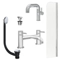 Chrome Side Lever Basin Mixer Tap, Bath Filler with Universal Basin and Bath Waste and Radius Bath Screen