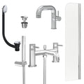 Chrome Side Lever Basin Mixer Tap, Bath Shower Mixer with Universal Basin and Bath Waste and Radius Bath Screen