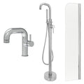 Chrome Side Lever Basin Mixer Tap, Freestanding Bath Shower Mixer and Radius Bath Screen