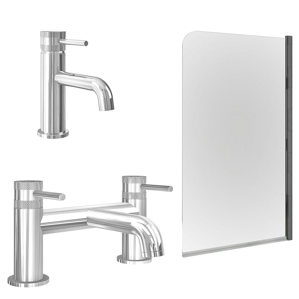 Chrome Basin Mixer Tap with Bath Filler and Edge Bath Screen