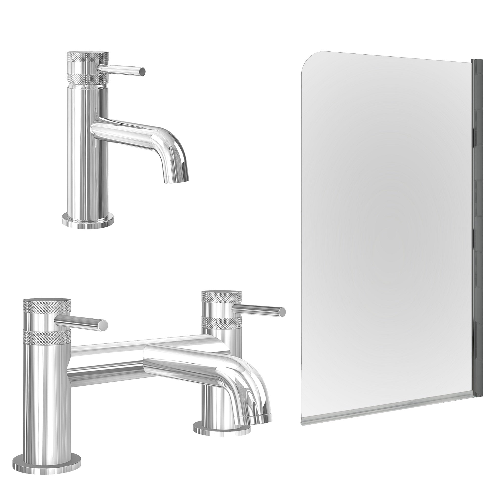 Chrome Basin Mixer Tap with Bath Filler and Edge Bath Screen