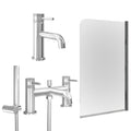 Chrome Basin Mixer Tap, Bath Shower Mixer and Edge Bath Screen