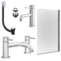 Chrome Basin Mixer Tap, Bath Filler with Unslotted Basin and Bath Waste and Edge Bath Screen