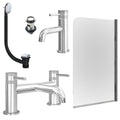 Chrome Basin Mixer Tap, Bath Filler with Slotted Basin and Bath Waste and Edge Bath Screen