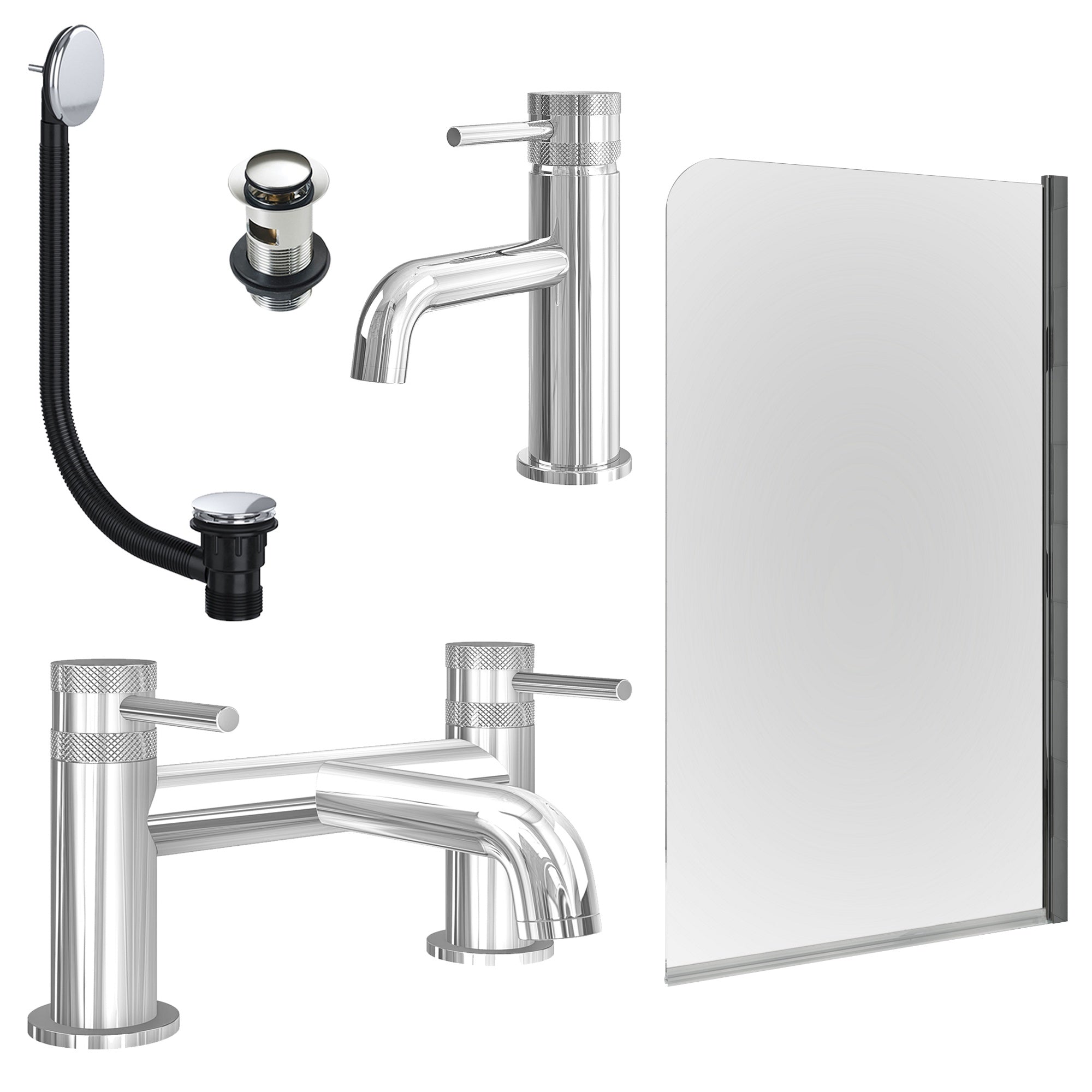 Chrome Basin Mixer Tap, Bath Filler with Slotted Basin and Bath Waste and Edge Bath Screen