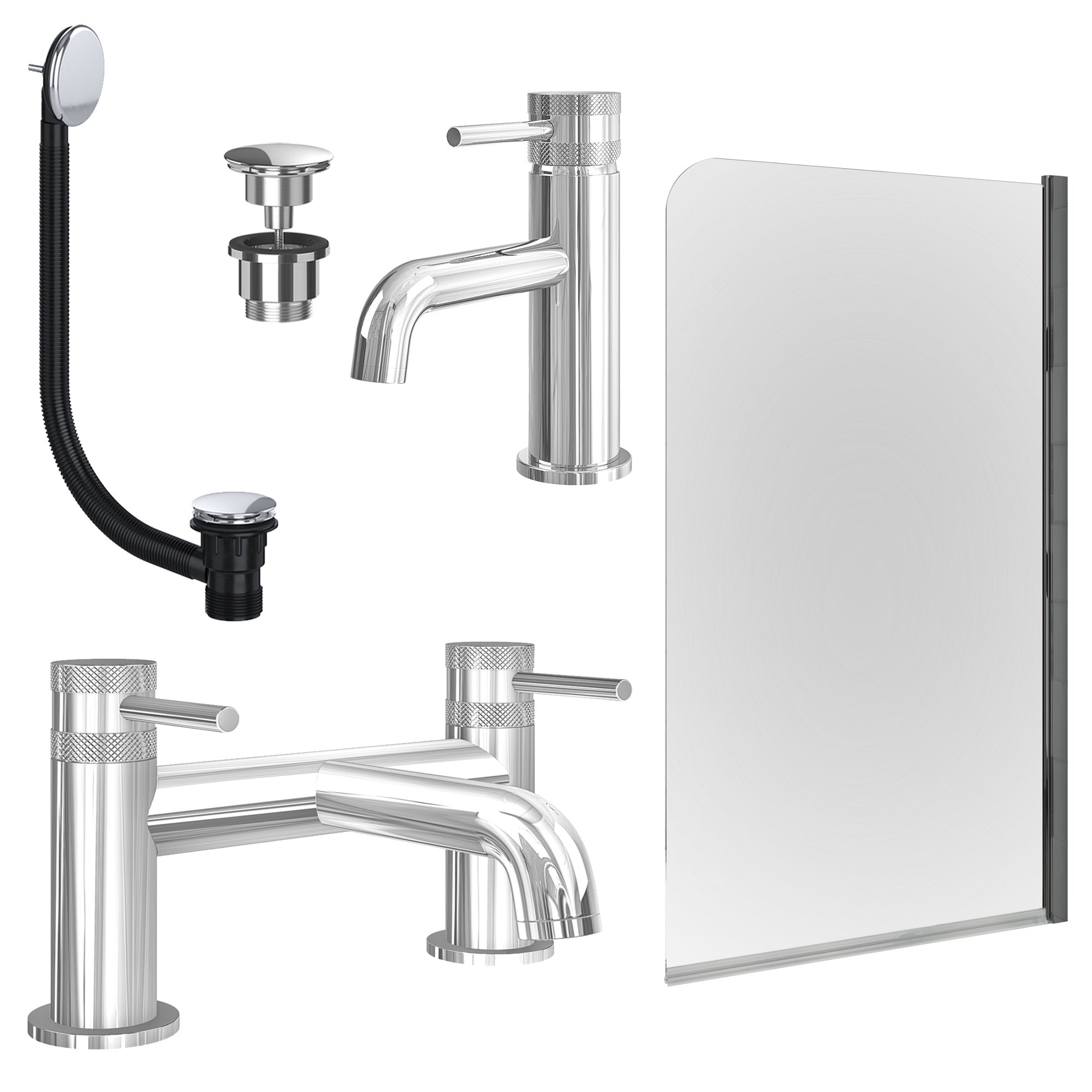Chrome Basin Mixer Tap, Bath Filler with Universal Basin and Bath Waste and Edge Bath Screen