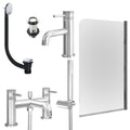 Chrome Basin Mixer Tap, Bath Shower Mixer with Unslotted Basin and Bath Waste and Edge Bath Screen