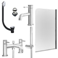 Chrome Basin Mixer Tap, Bath Shower Mixer with Slotted Basin and Bath Waste and Edge Bath Screen