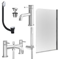 Chrome Basin Mixer Tap, Bath Shower Mixer with Universal Basin and Bath Waste and Edge Bath Screen