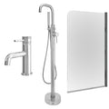 Chrome Basin Mixer and Freestanding Bath Shower Mixer and Edge Bath Screen