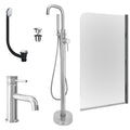 Chrome Basin Mixer and Freestanding Bath Shower Mixer and Universal Basin and Bath Waste and Edge Bath Screen