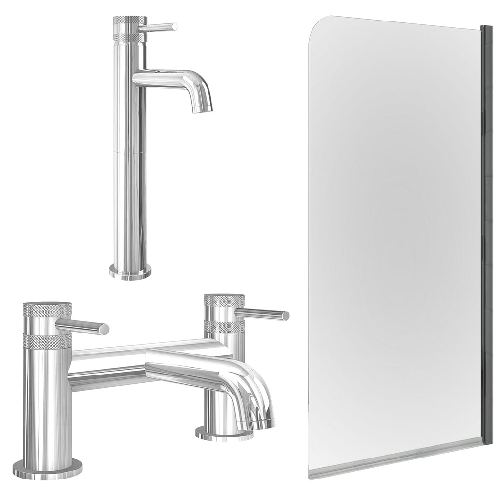 Chrome Tall Basin Mixer Tap with Bath Filler and Edge Bath Screen