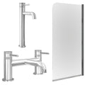 Chrome Tall Basin Mixer Tap with Bath Filler and Edge Bath Screen