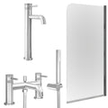 Chrome Tall Basin Mixer Tap, Bath Shower Mixer and Edge Bath Screen