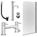 Chrome Tall Basin Mixer Tap, Bath Filler with Unslotted Basin and Bath Waste and Edge Bath Screen