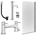 Chrome Tall Basin Mixer Tap, Bath Filler with Universal Basin and Bath Waste and Edge Bath Screen
