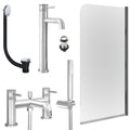 Chrome Tall Basin Mixer Tap, Bath Shower Mixer with Unslotted Basin and Bath Waste and Edge Bath Screen