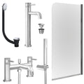 Chrome Tall Basin Mixer Tap, Bath Shower Mixer with Universal Basin and Bath Waste and Edge Bath Screen