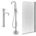 Chrome Tall Basin Mixer Tap, Freestanding Bath Shower Mixer and Edge Bath Screen