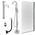 Chrome Tall Basin Mixer Tap, Freestanding Bath Shower Mixer and Unslotted Basin and Bath Waste and Edge Bath Screen