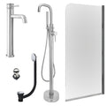 Chrome Tall Basin Mixer Tap, Freestanding Bath Shower Mixer and Slotted Basin and Bath Waste and Edge Bath Screen