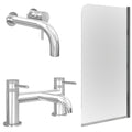 Chrome Wall Mounted Basin Mixer Tap with Bath Filler and Edge Bath Screen