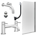 Chrome Wall Mounted Basin Mixer Tap, Bath Filler with Unslotted Basin and Bath Waste and Edge Bath Screen