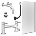 Chrome Wall Mounted Basin Mixer Tap, Bath Filler with Slotted Basin and Bath Waste and Edge Bath Screen