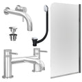Chrome Wall Mounted Basin Mixer Tap, Bath Filler with Universal Basin and Bath Waste and Edge Bath Screen