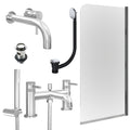 Chrome Wall Mounted Basin Mixer Tap, Bath Shower Mixer with Slotted Basin and Bath Waste and Edge Bath Screen