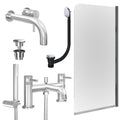 Chrome Wall Mounted Basin Mixer Tap, Bath Shower Mixer with Universal Basin and Bath Waste and Edge Bath Screen