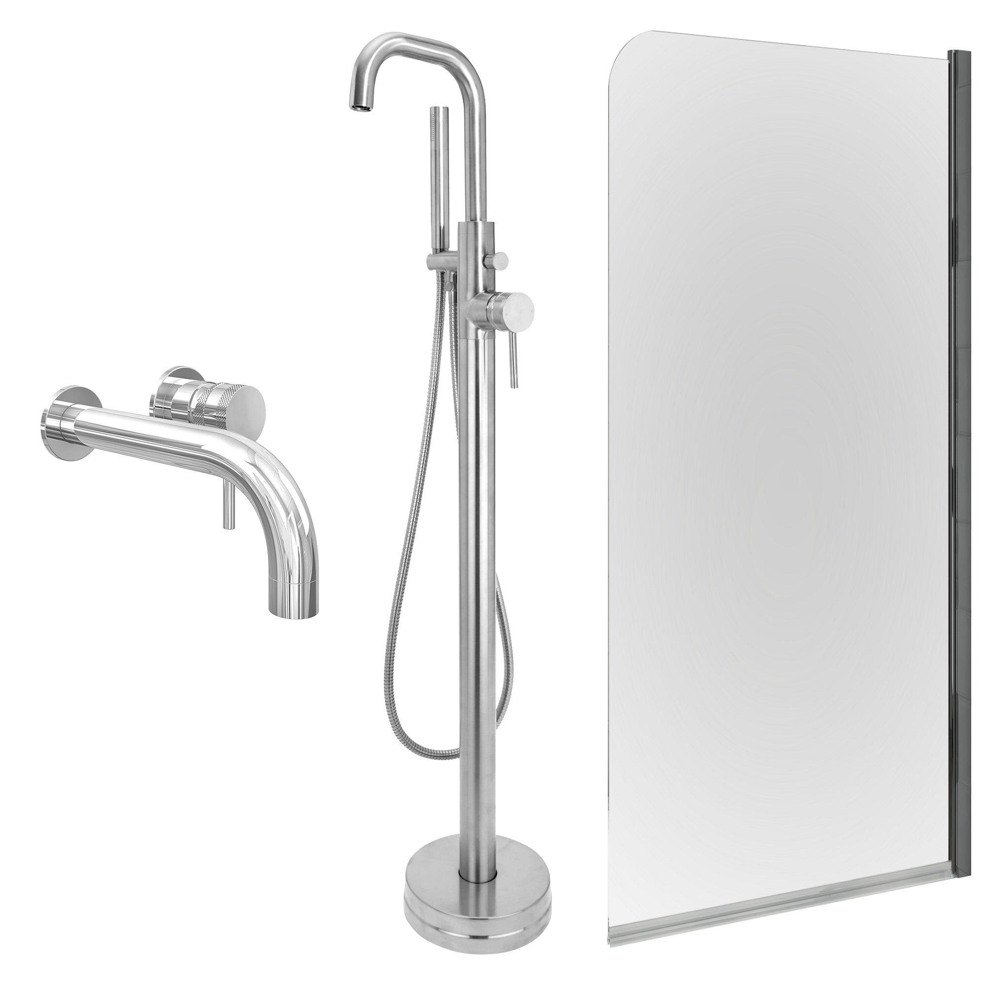 Chrome Wall Mounted Basin Mixer Tap, Freestanding Bath Shower Mixer and Edge Bath Screen