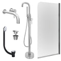 Chrome Wall Mounted Basin Mixer Tap, Freestanding Bath Shower Mixer and Universal Basin and Bath Waste and Edge Bath Screen