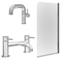 Chrome Side Lever Basin Mixer Tap with Bath Filler and Edge Bath Screen