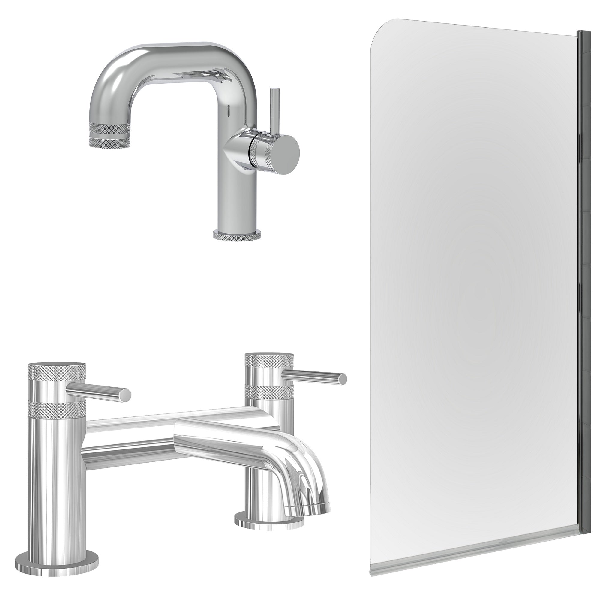 Chrome Side Lever Basin Mixer Tap with Bath Filler and Edge Bath Screen
