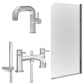 Chrome Side Lever Basin Mixer Tap, Bath Shower Mixer and Edge Bath Screen