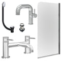 Chrome Side Lever Basin Mixer Tap, Bath Filler with Slotted Basin and Bath Waste and Edge Bath Screen