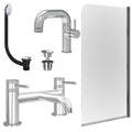 Chrome Side Lever Basin Mixer Tap, Bath Filler with Universal Basin and Bath Waste and Edge Bath Screen