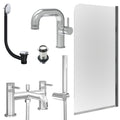 Chrome Side Lever Basin Mixer Tap, Bath Shower Mixer with Unslotted Basin and Bath Waste and Edge Bath Screen
