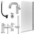 Chrome Side Lever Basin Mixer Tap, Bath Shower Mixer with Universal Basin and Bath Waste and Edge Bath Screen