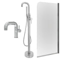 Chrome Side Lever Basin Mixer Tap, Freestanding Bath Shower Mixer and Edge Bath Screen